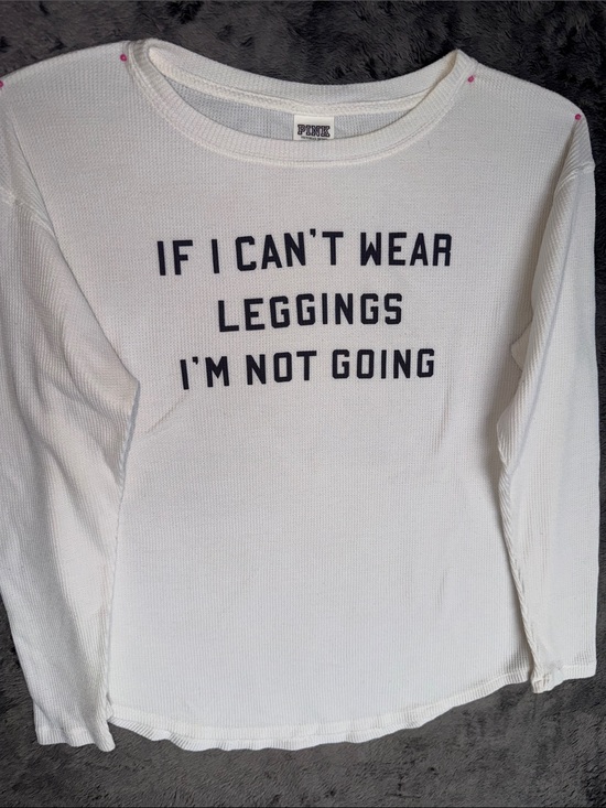PINK Victoria's Secret Tops - PINK Victoria's Secret White Waffle Long-Sleeve Tee with Navy Slogan